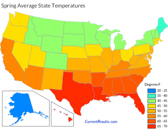 USA State Temperatures Mapped For Each Season - Current Results
